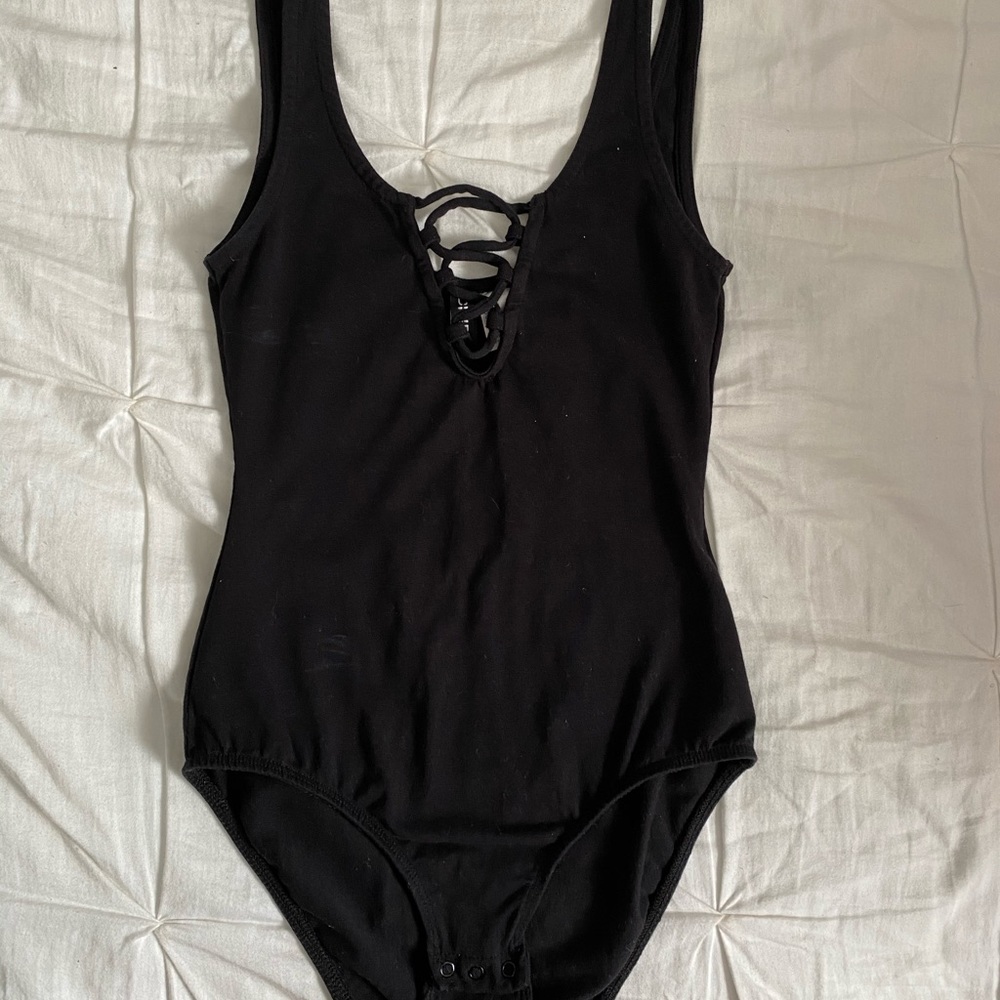Black crisscross bodysuit with low back